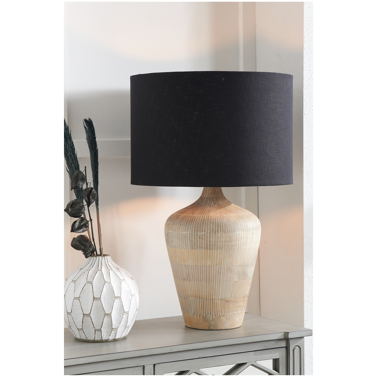 Thompson Textured Wood Table Lamp Base in White Wash white, ÉDITÉ