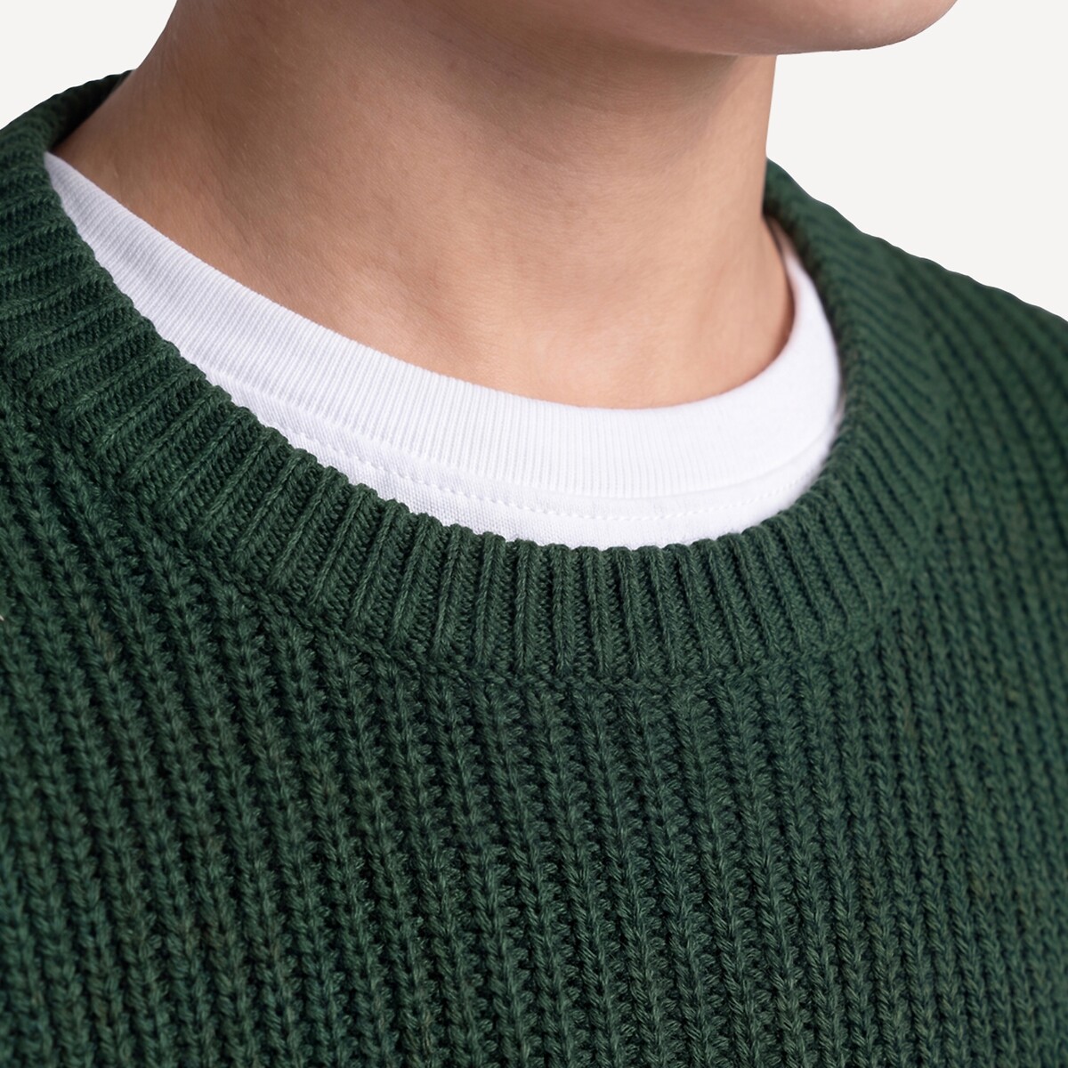 Jersey con cuello redondo de punto de canalé verde, LA REDOUTE COLLECTIONS