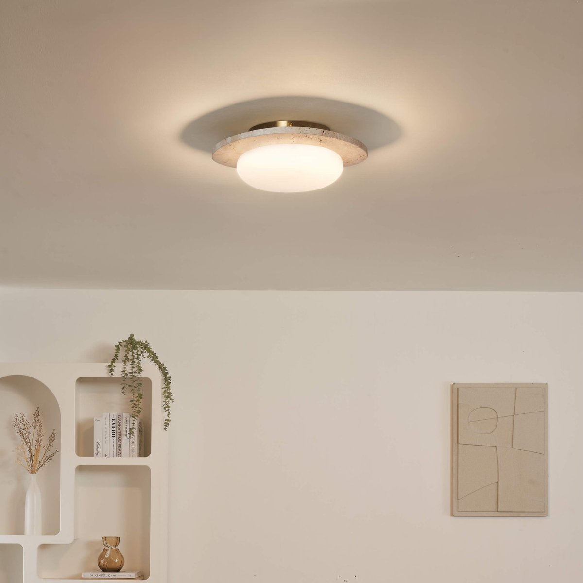 Plafonnier LED travertin naturel - NYMÉRIA beige, blanc et laiton, KOSILUM