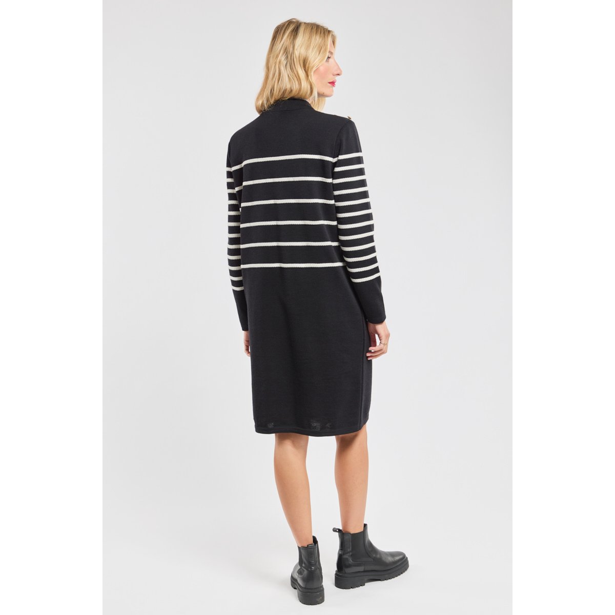 Robe pull rayée en laine noir/nature, ARMOR-LUX