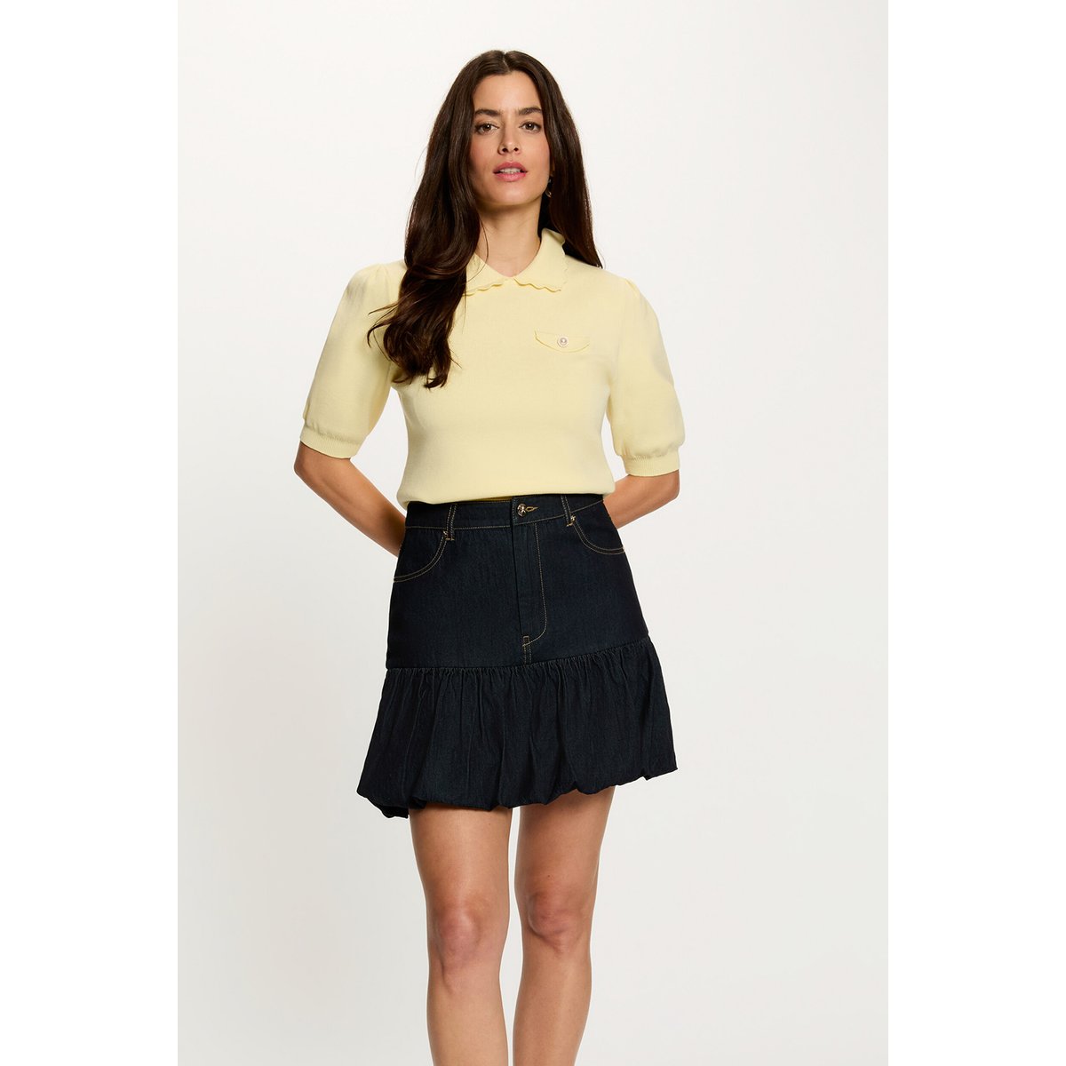 Pull manches bouffantes jaune pastel, MORGAN