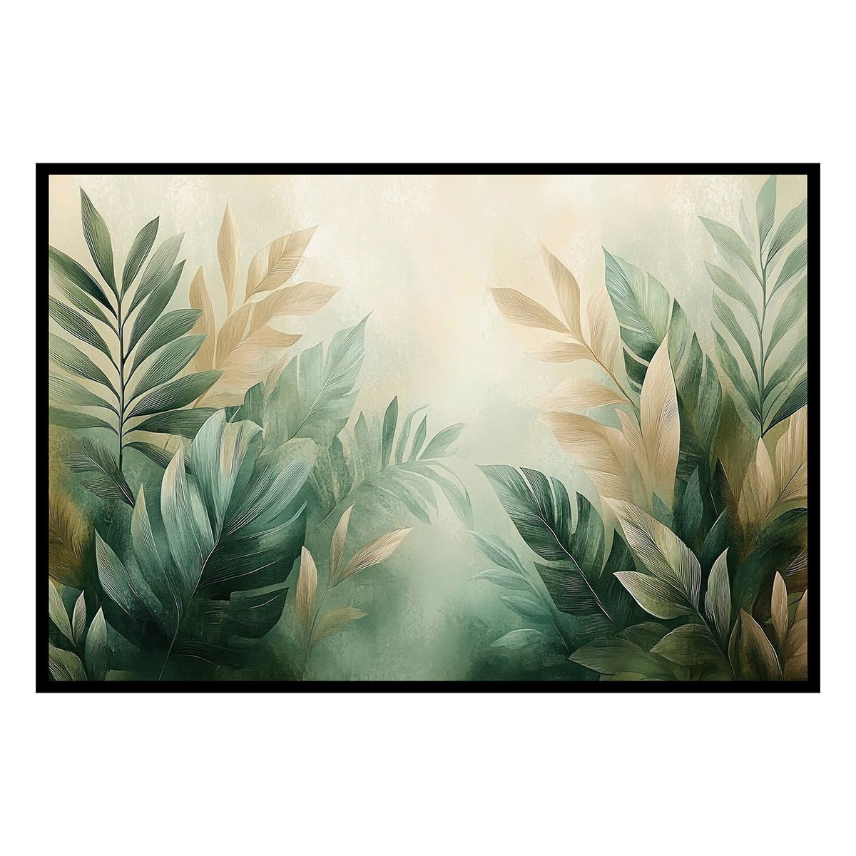 Affiche encadrée  Paysage naturel abstrait aux tons verts affiche + cadre en métal - noir, HEXOA