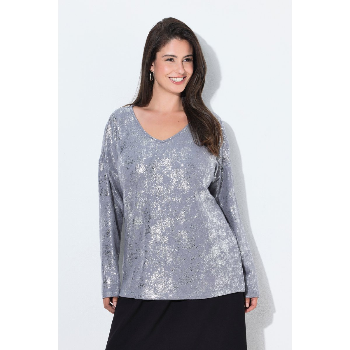 T-shirt imprimé argenté gris chiné, ULLA POPKEN