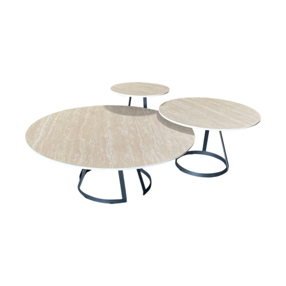 Table basse ronde céramique effet travertin (x3) LOMBARDIE beige, PIER IMPORT