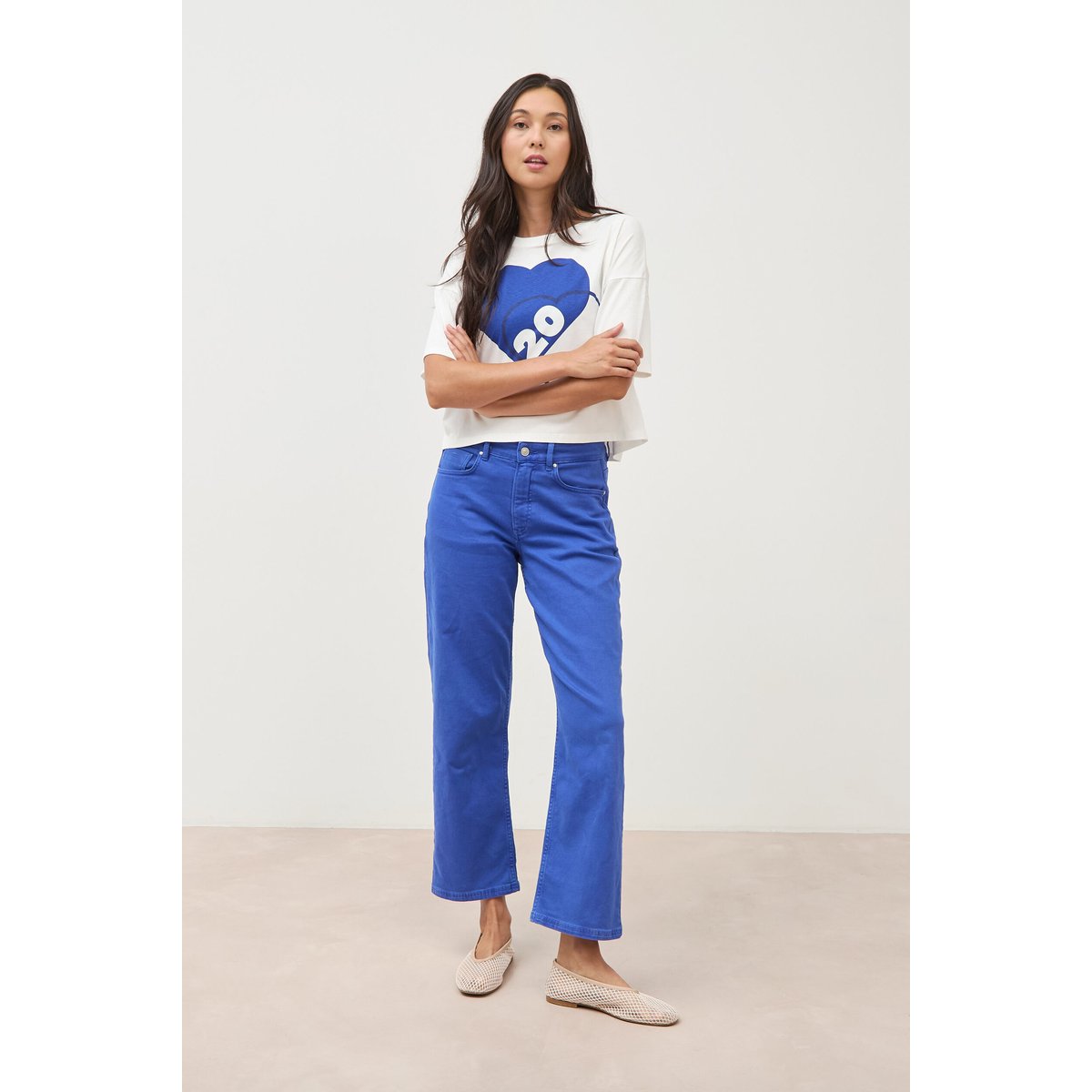Pantalon straight taille haute bleu electrique, BONOBO