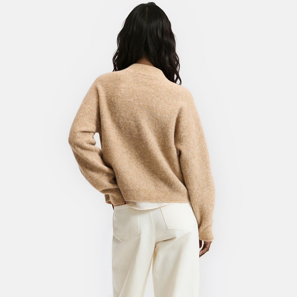 Gilet col montant en grosse maille beige chiné, LA REDOUTE COLLECTIONS