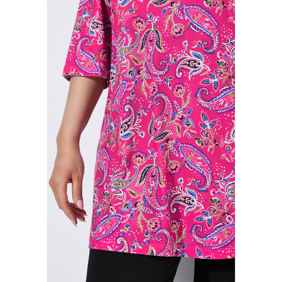 T-shirt long motif cachemire fuchsia clair, ULLA POPKEN