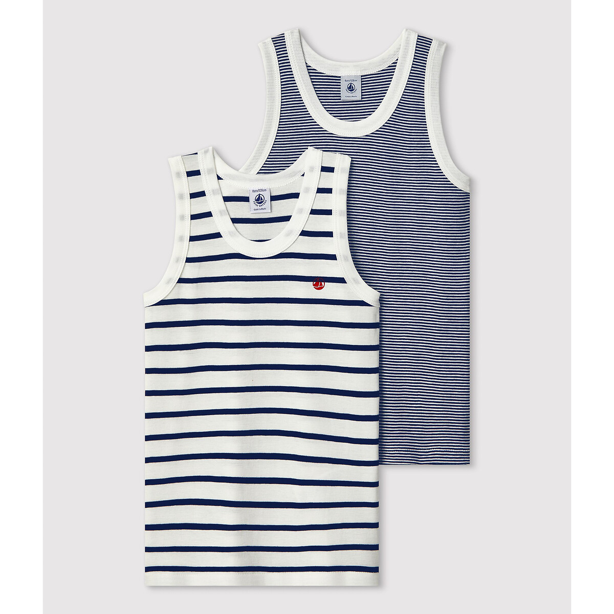Pack of 2 Vest Tops blue striped/white, PETIT BATEAU