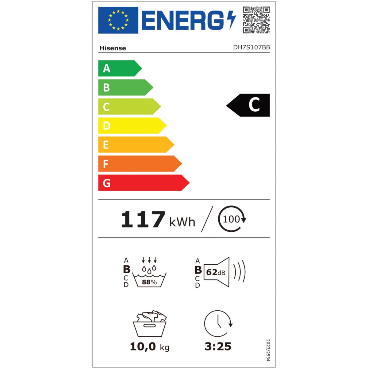 Sèche linge pompe à chaleur DH7S107BB couleur unique, HISENSE