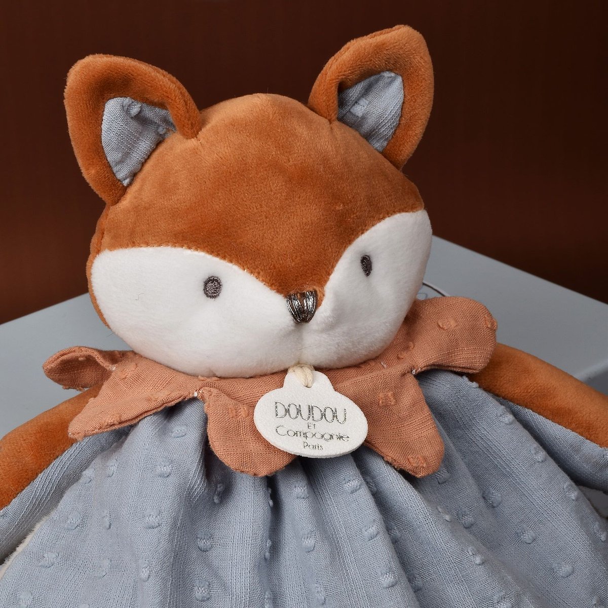 Doudou plat Renard 29 cm bleu, DOUDOU ET COMPAGNIE