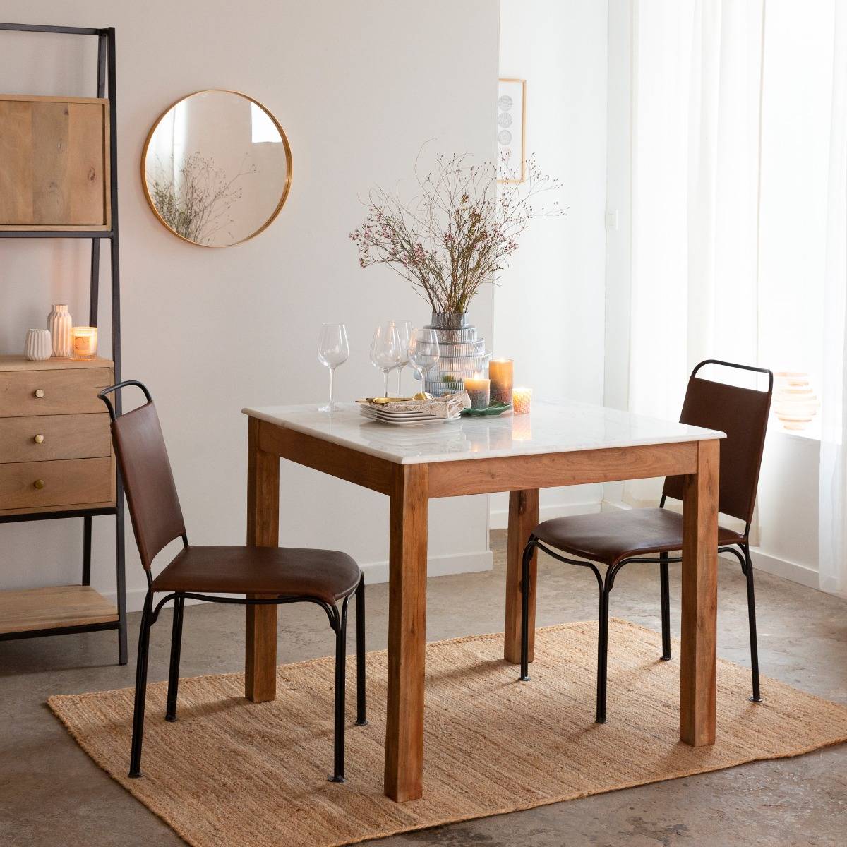 Table à manger en bois d'acacia ARTHURO blanc, MADE IN MEUBLES
