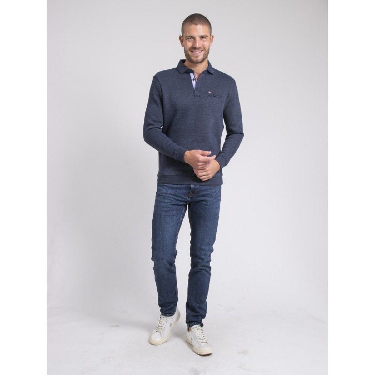 Pull Fin Col Polo Wamitol bleu marine, RITCHIE
