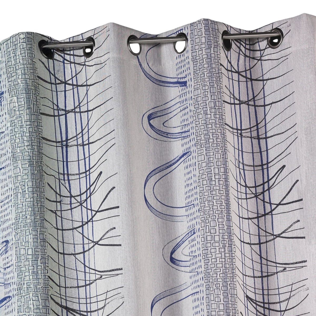 Rideau en jacquard à rayures verticales aux imprimés graphiques bleu, HOME MAISON