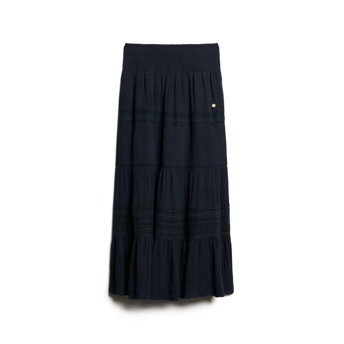Jupe longue Ibiza ajourée ceinture smokée bleu marine éclipse, SUPERDRY