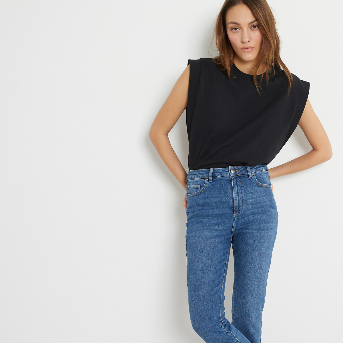 Camiseta sin mangas de algodón puro, cuello redondo sin mangas negro, LA REDOUTE COLLECTIONS