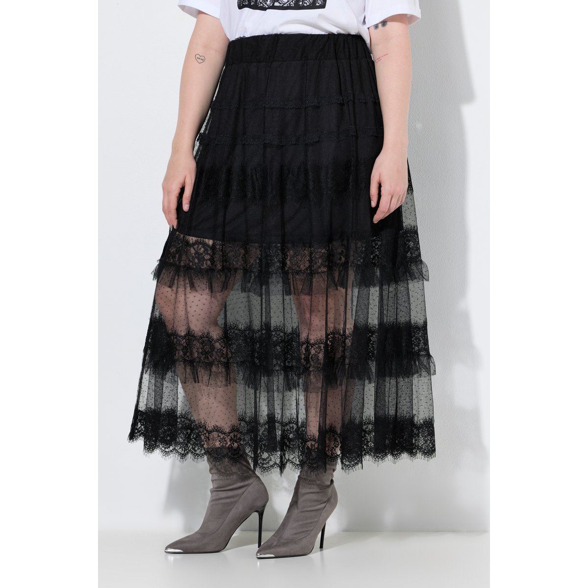 Jupe longue en dentelle noir, ULLA POPKEN