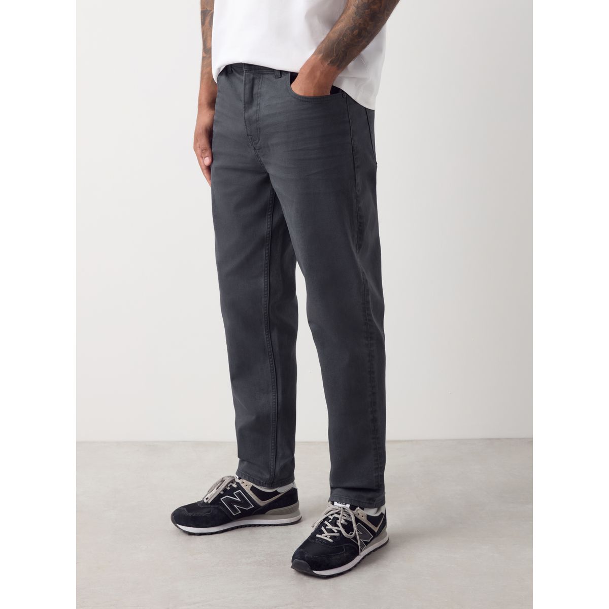 Jean stretch classique coupe regular fuselée gris fusain, NEXT