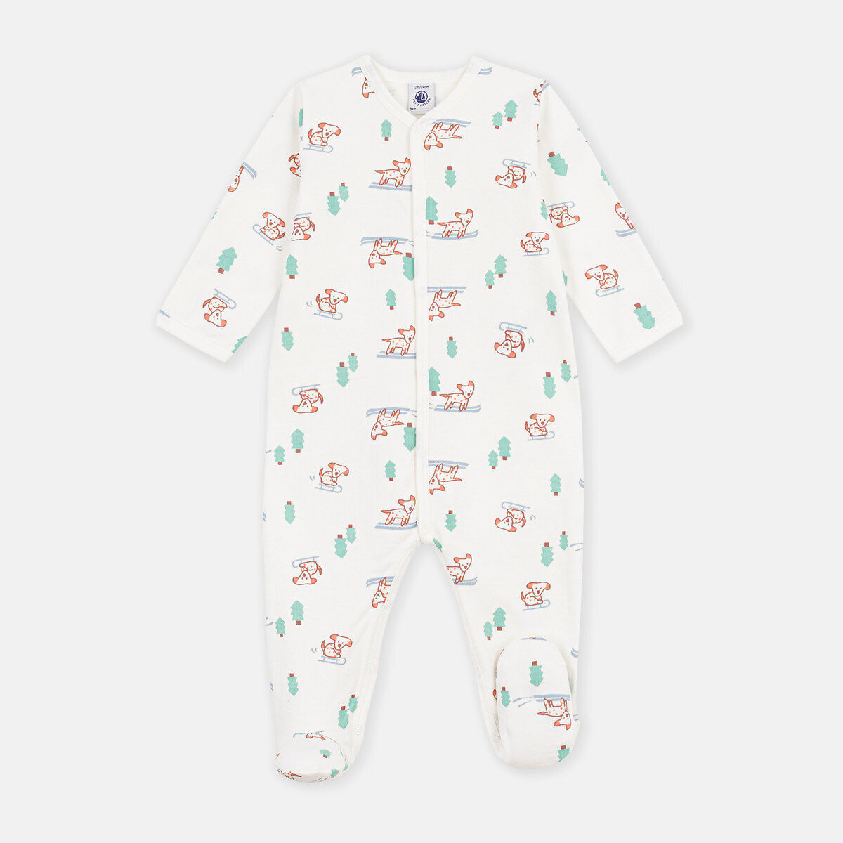 Pyjama en molleton, imprimé chien imprimé fond écru, PETIT BATEAU