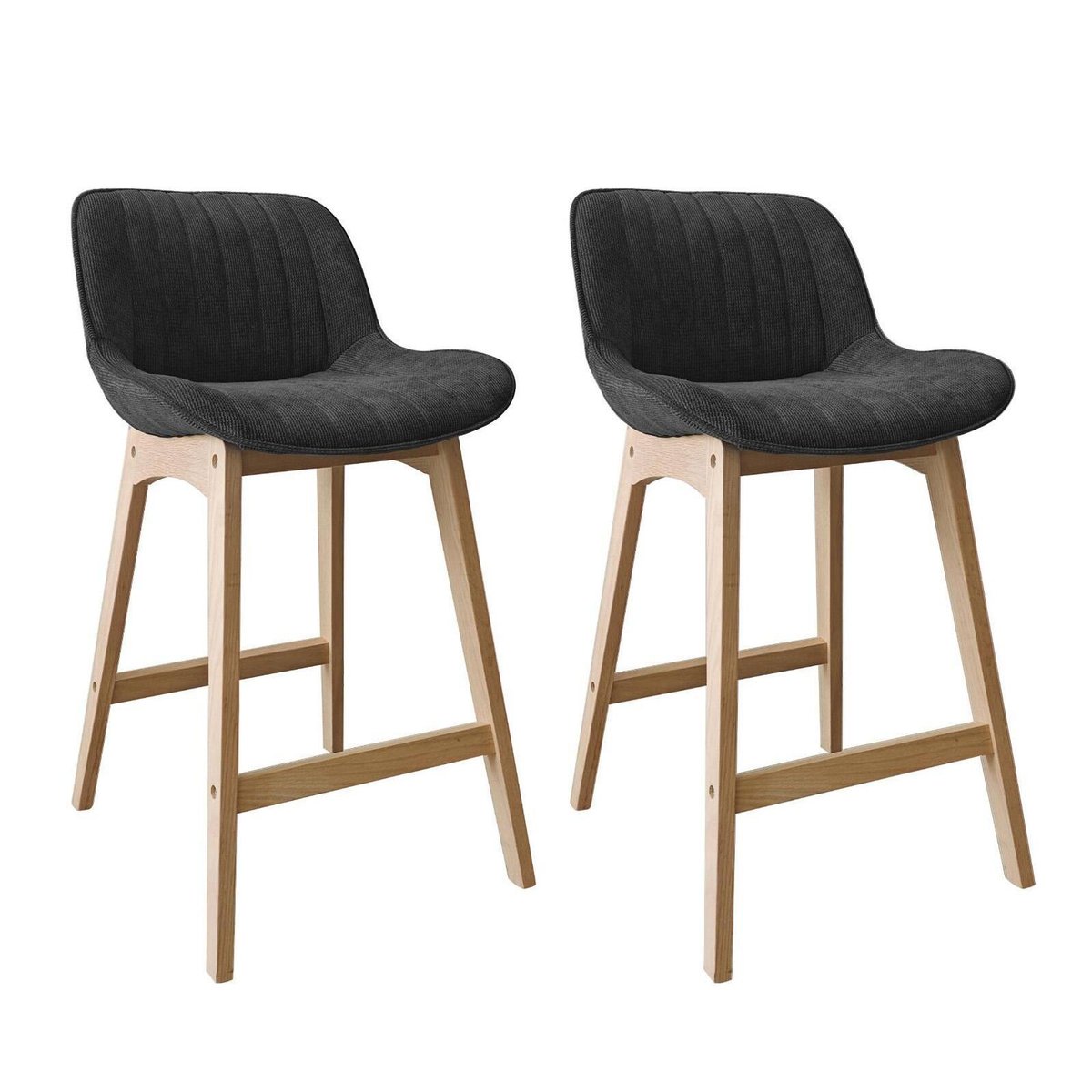 Lot de chaises de bar en chêne et tissu velours côtelé H65cm NORDEN noir, MOB IN