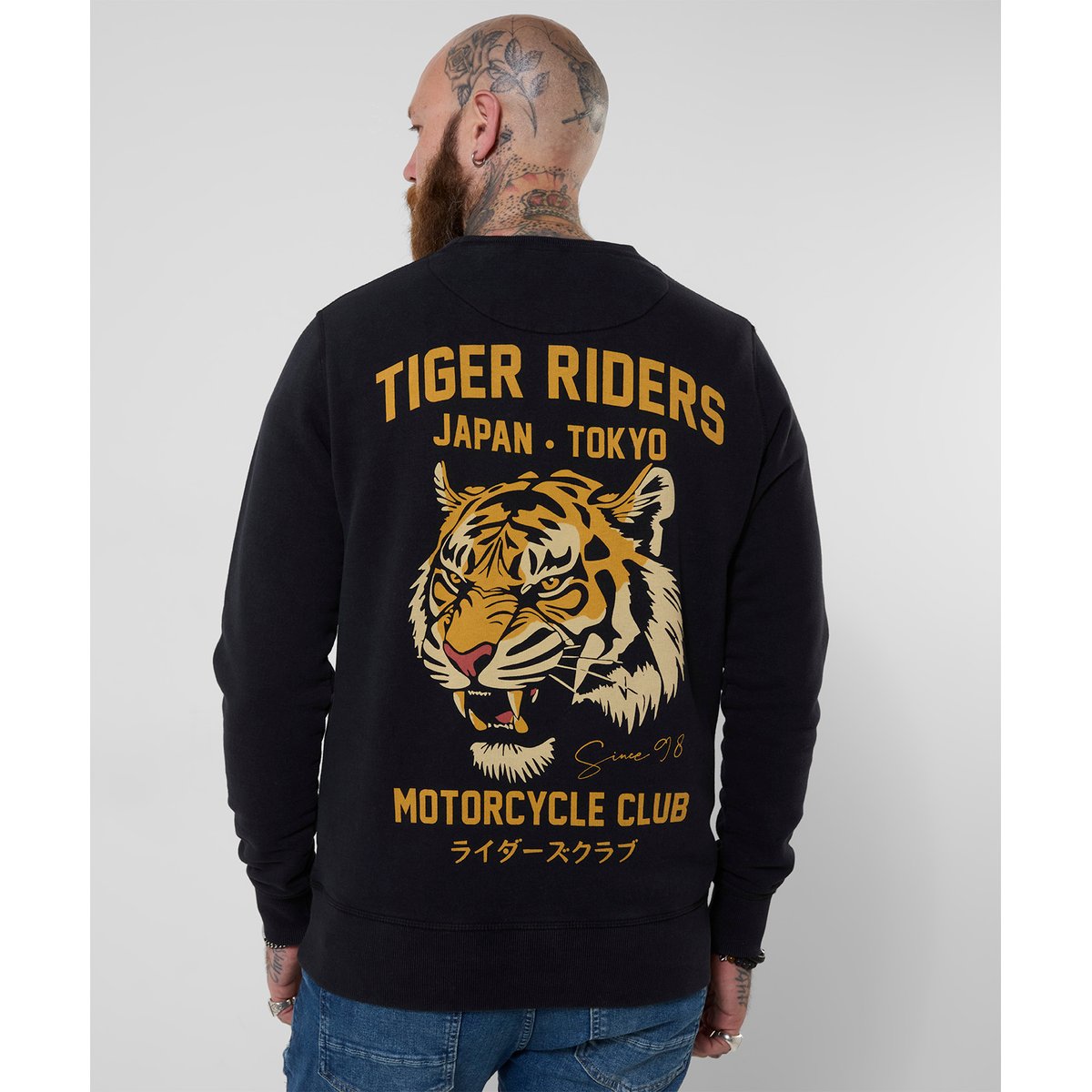 Sweat Col Rond Imprimé Dos Tiger Riders noir, JOE BROWNS