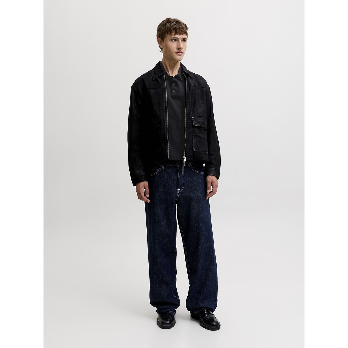 Pull col polo noir, JACK & JONES