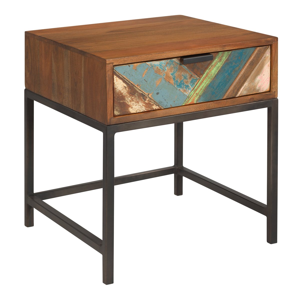 Table de chevet 1 tiroir en bois d'acacia recyclé - KRABI bois foncé, MAISON PAVANE