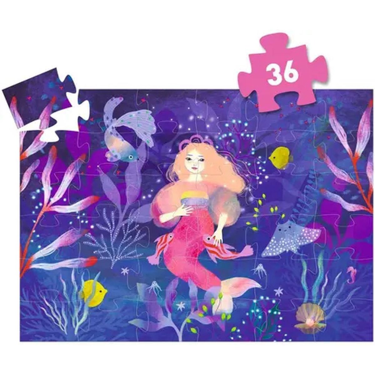 Puzzle silhouette Ella la sirène 36 pièces couleur unique, DJECO