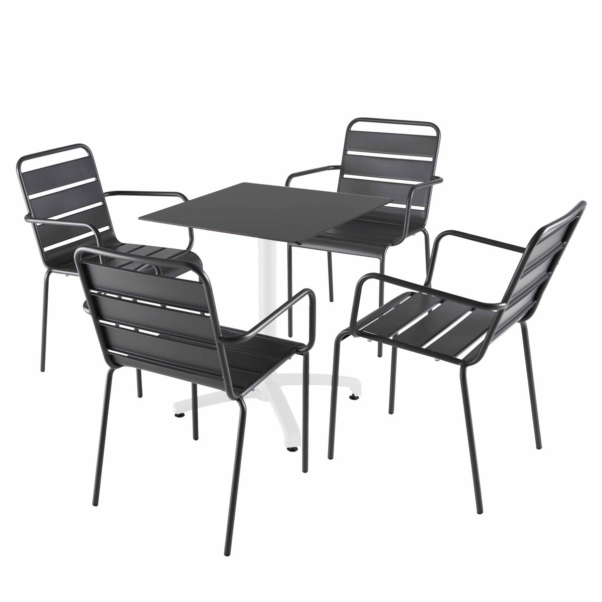 Table 60x60 cm inclinable stratifiée avec pied blanc et chaises en métal, OPERA gris, OVIALA