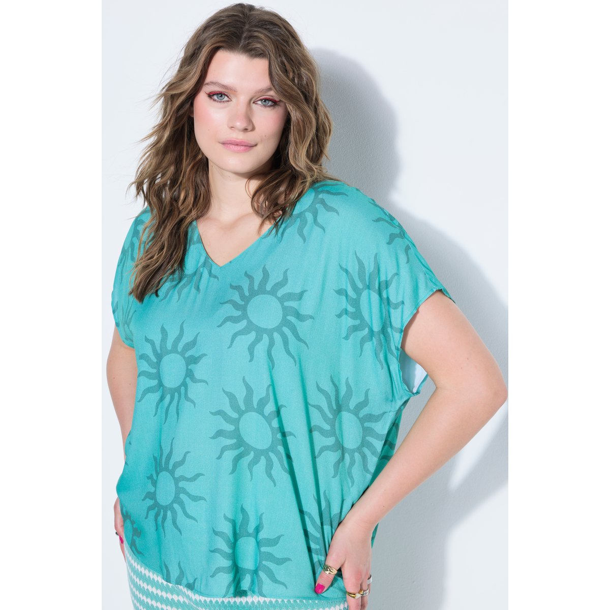 Blouse oversize, imprimé soleil menthe bleue, STUDIO UNTOLD