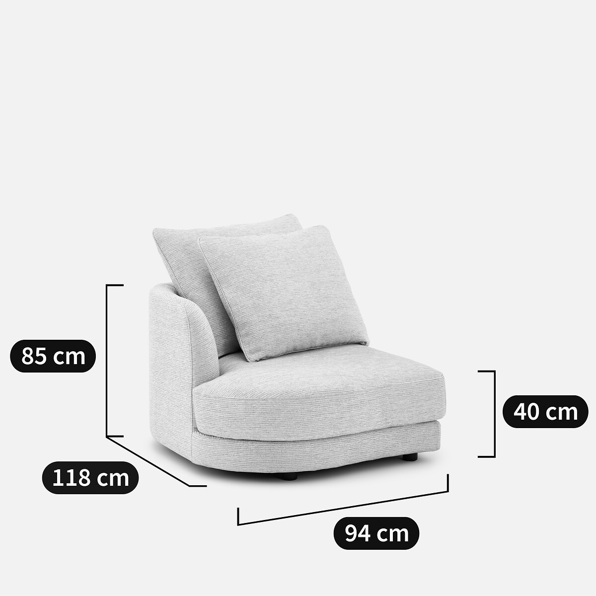 Sofá modular de medio tamaño, lado izquierdo con extremo redondeado, fabricado en algodón reciclado, gris claro , AM.PM