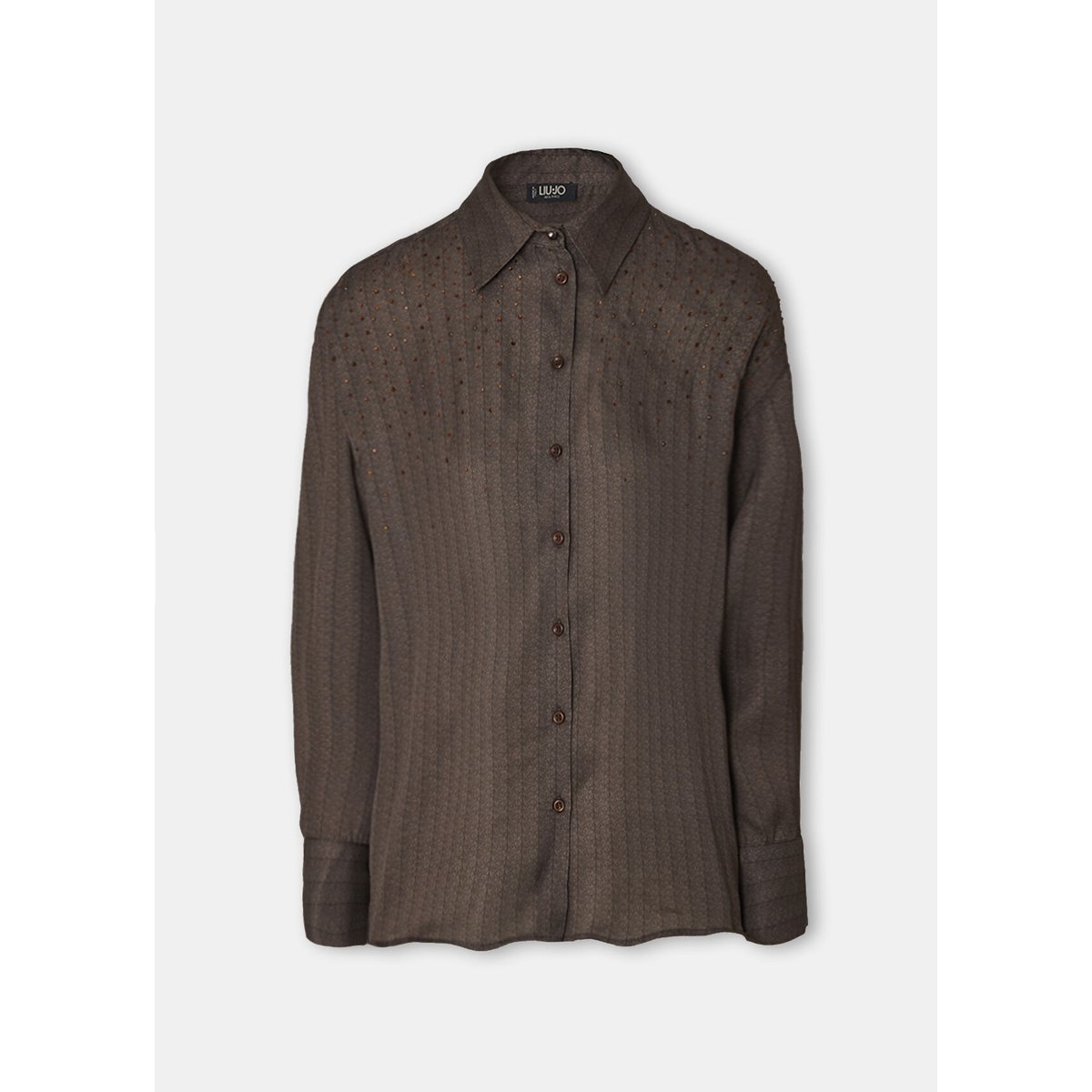 Chemise en satin avec strass marron foncé, LIU JO