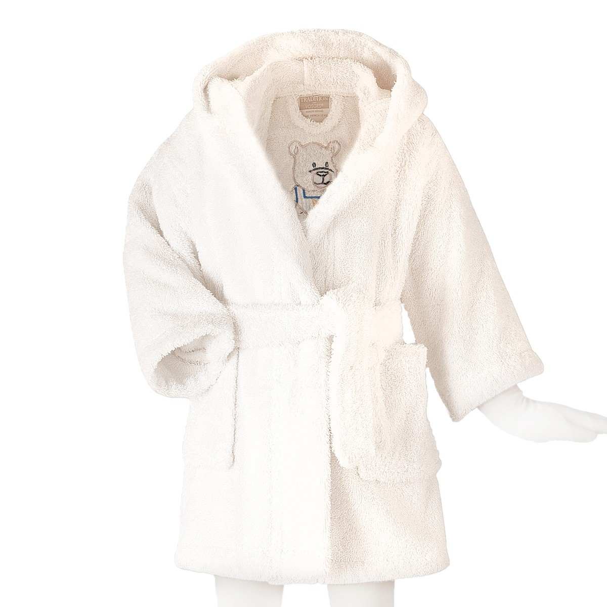Peignoir en Coton 500g/m² modèle brodé - OURSON BOY beige ecru, TRADITION DES VOSGES