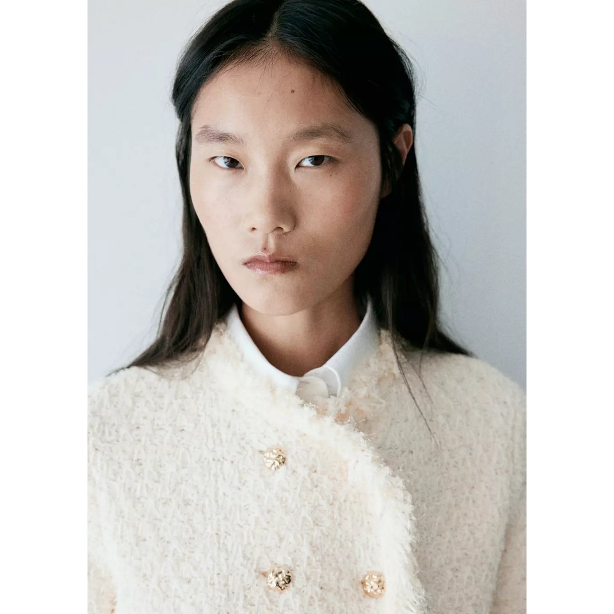 Veste tweed double boutonnage écru, MANGO