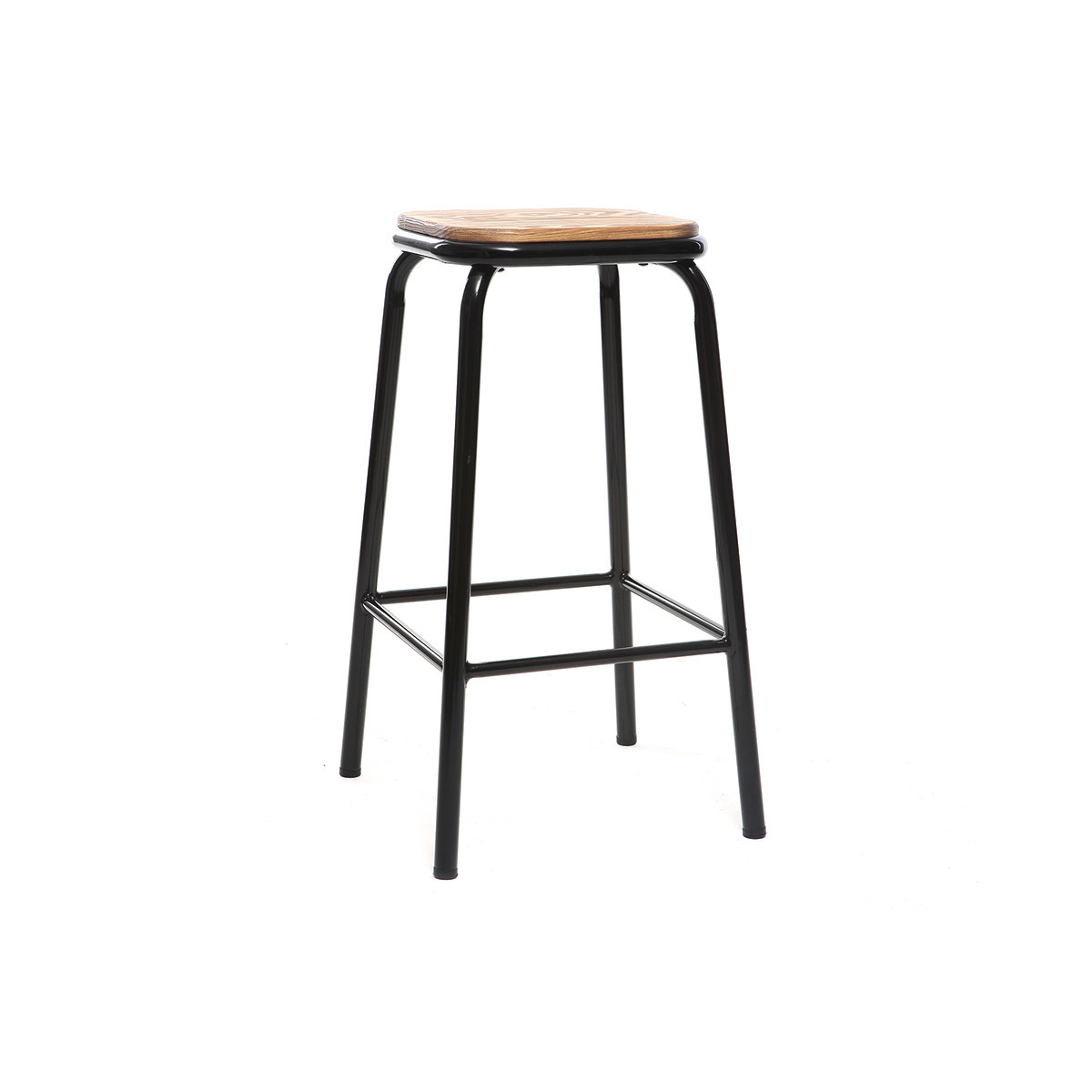 Tabourets de bar empilables noir et bois foncé H65 cm (lot de 2) MEMPHIS noir, MILIBOO
