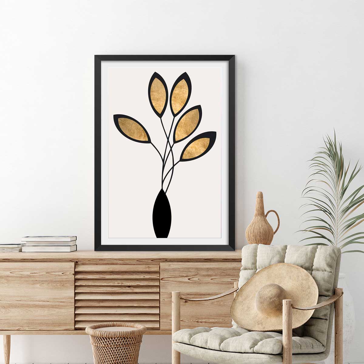 Poster bouquet de bronze affiche + cadre en bois - noir, HEXOA