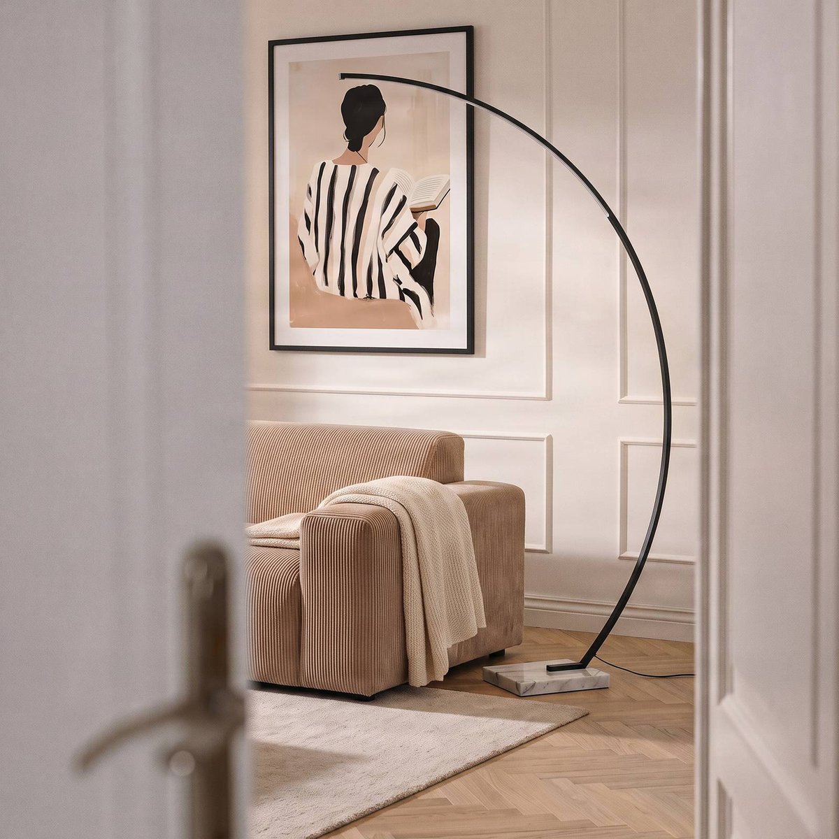 Lampadaire en métal moderneLED, Kendra noir, LINDBY