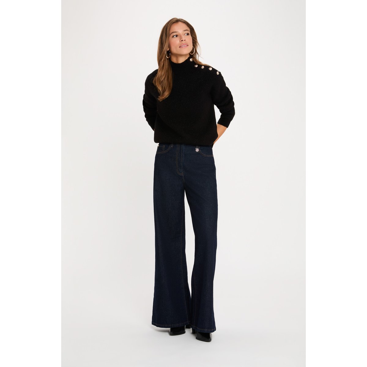 Pull col montant noir, MORGAN