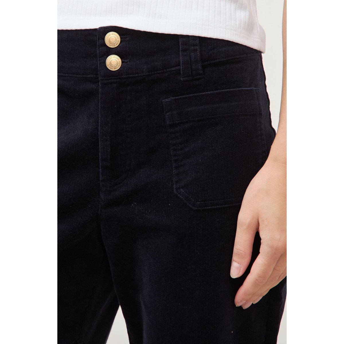 Pantalon flare taille haute en velours bleu foncé, BONOBO