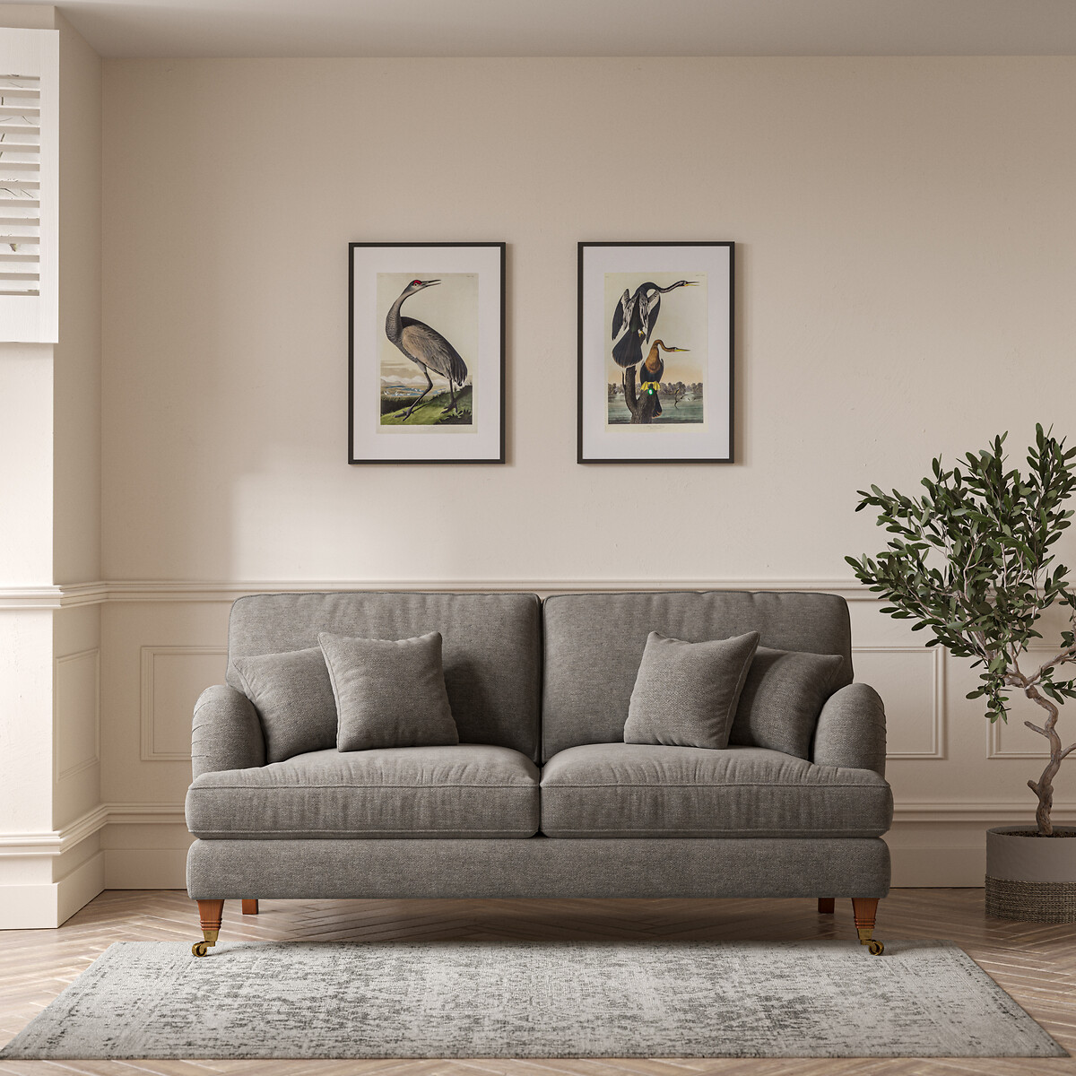Emeline Soft Brushed 3 Seater Sofa with Castor Legs pewter, ÉDITÉ