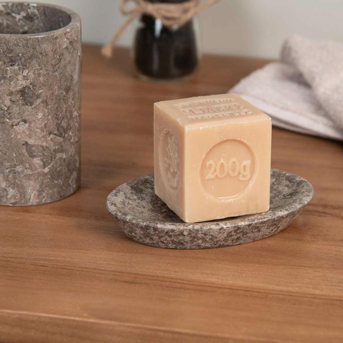 Ensemble porte savon gobelet en marbre gris, WANDA COLLECTION