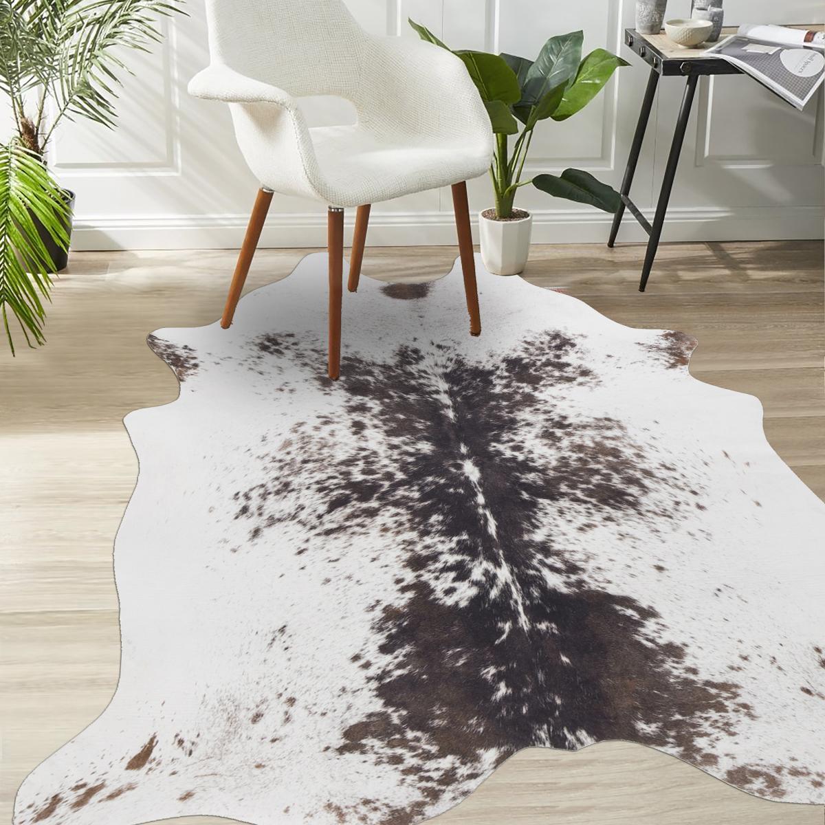 Tapis kilim tissé motif faux uni ART COW blanc, marron, UN AMOUR DE TAPIS