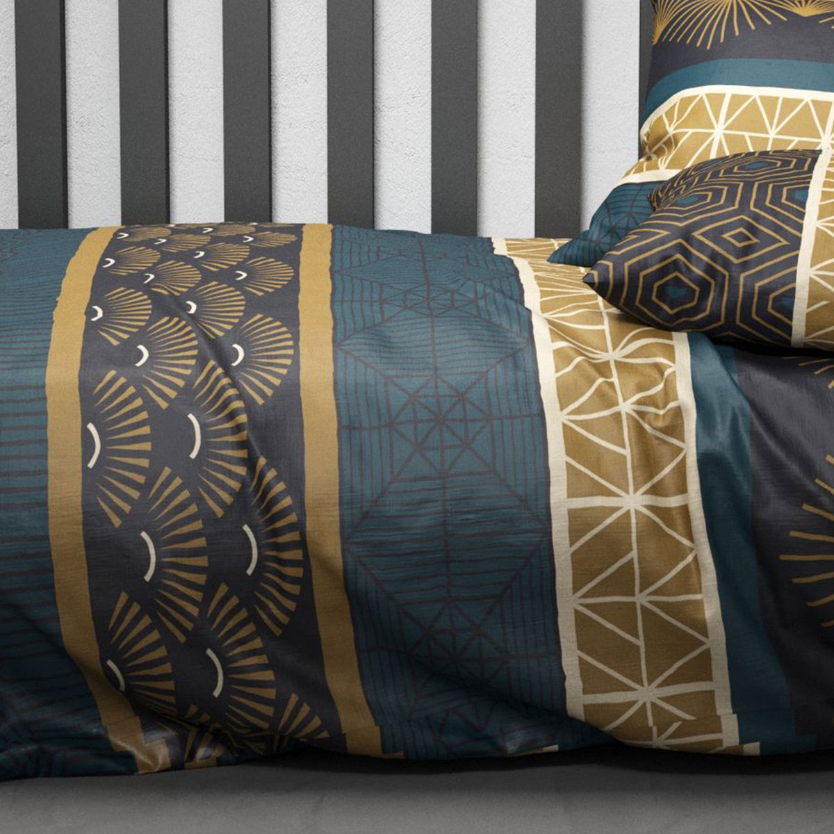 Parure de lit en 100% coton à motifs avec housse de couette + taie d’oreiller marron, EDEN