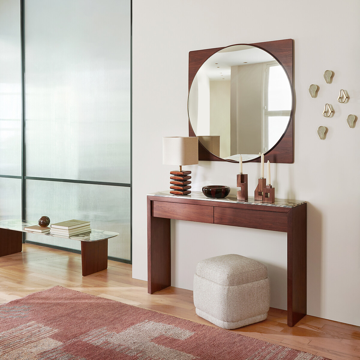 Console basse, en céramique et plaqué noyer, DOLMENA céramique marbre brique, AM.PM