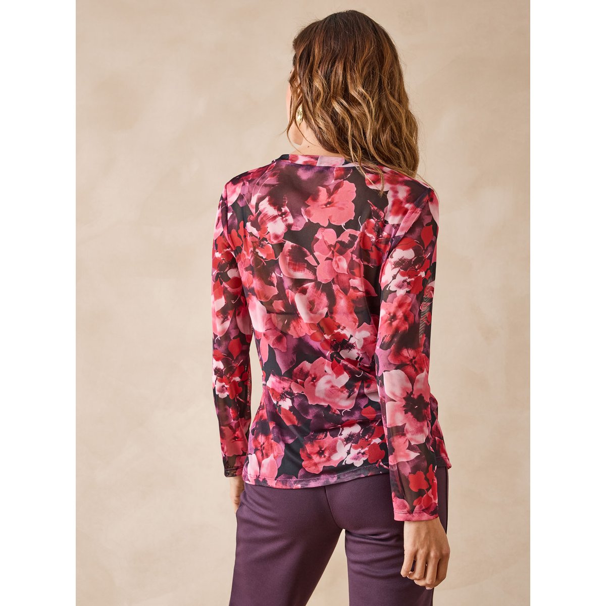 Tee-shirt résille manches longues imprimé rose, DAXON