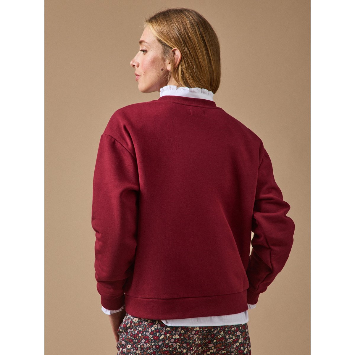 Sweat motif  coton biologique cerise fonce, CYRILLUS
