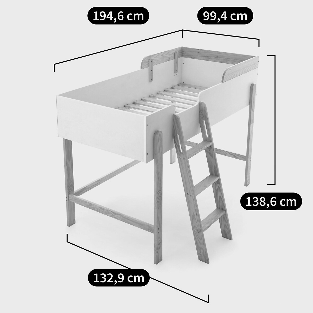 Lit mi-hauteur, Arturo blanc/bois, LA REDOUTE INTERIEURS
