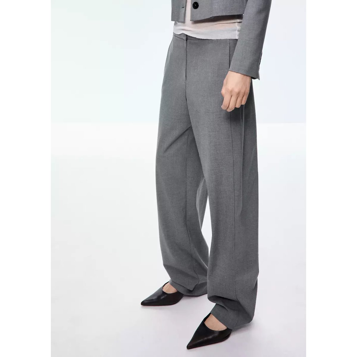 Pantalon droit détail coutures gris, MANGO