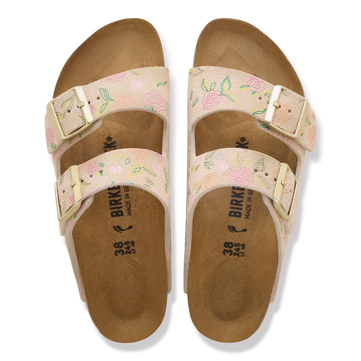 Sabot Arizona in pelle scamosciata con doppio cinturino beige, BIRKENSTOCK