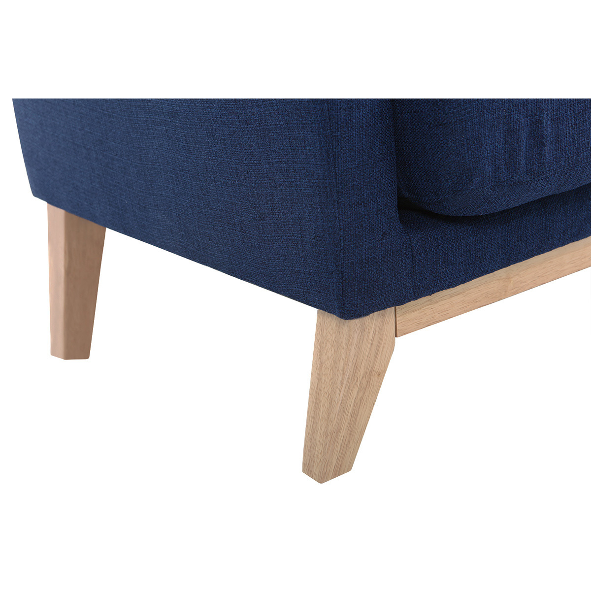 Canapé scandinave déhoussable 2 places en tissu chenille terre brûlée et bois clair OSLO bleu marine, MILIBOO