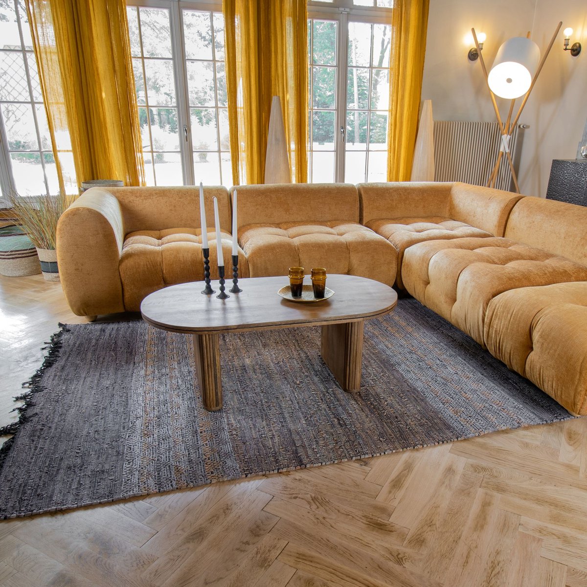Tapis en cuir recyclé et coton, ADANA gris-noir-taupe, NOW'S HOME
